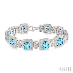 7x7 MM Cushion Shape Blue Topaz and 1/10 Ctw Single Cut Diamond Square Shape Bracelet in Sterling Silver 7x7 MM Cushion Shape Blue Topaz and 1/10 Ctw Single Cut Diamond Square Shape Bracelet in Sterling Silver