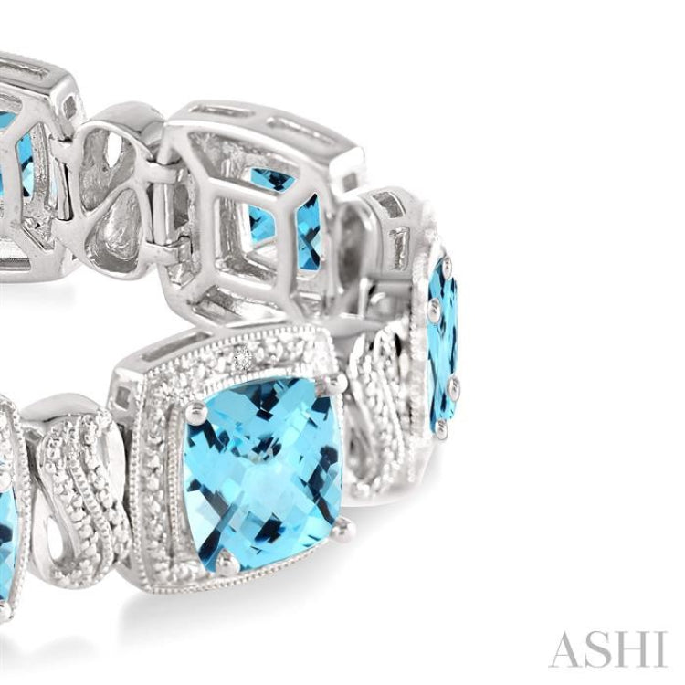 7x7 MM Cushion Shape Blue Topaz and 1/10 Ctw Single Cut Diamond Square Shape Bracelet in Sterling Silver 7x7 MM Cushion Shape Blue Topaz and 1/10 Ctw Single Cut Diamond Square Shape Bracelet in Sterling Silver
