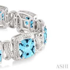 7x7 MM Cushion Shape Blue Topaz and 1/10 Ctw Single Cut Diamond Square Shape Bracelet in Sterling Silver 7x7 MM Cushion Shape Blue Topaz and 1/10 Ctw Single Cut Diamond Square Shape Bracelet in Sterling Silver