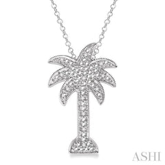 1/20 Ctw Single Cut Diamond Palm Tree Pendant in Sterling Silver with Chain 1/20 Ctw Single Cut Diamond Palm Tree Pendant in Sterling Silver with Chain
