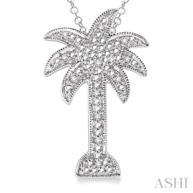 1/20 Ctw Single Cut Diamond Palm Tree Pendant in Sterling Silver with Chain 1/20 Ctw Single Cut Diamond Palm Tree Pendant in Sterling Silver with Chain