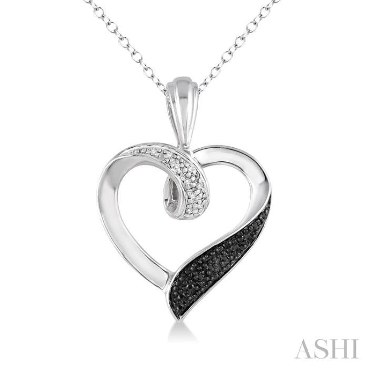 1/8 Ctw White and Black Diamond Heart Shape Pendant in Sterling Silver with Chain 1/8 Ctw White and Black Diamond Heart Shape Pendant in Sterling Silver with Chain
