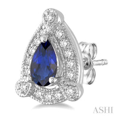 5x3 MM Pear Shape Sapphire and 1/6 Ctw Round Cut Diamond Earrings in 14K White Gold 5x3 MM Pear Shape Sapphire and 1/6 Ctw Round Cut Diamond Earrings in 14K White Gold