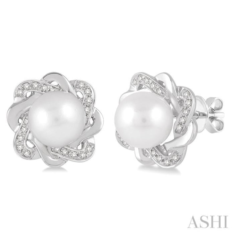 6x6 MM Round Shape Cultured Pearls and 1/10 ctw Round Cut Diamond Earrings in Sterling Silver 6x6 MM Round Shape Cultured Pearls and 1/10 ctw Round Cut Diamond Earrings in Sterling Silver