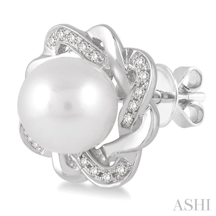6x6 MM Round Shape Cultured Pearls and 1/10 ctw Round Cut Diamond Earrings in Sterling Silver 6x6 MM Round Shape Cultured Pearls and 1/10 ctw Round Cut Diamond Earrings in Sterling Silver