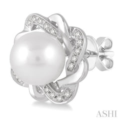 6x6 MM Round Shape Cultured Pearls and 1/10 ctw Round Cut Diamond Earrings in Sterling Silver 6x6 MM Round Shape Cultured Pearls and 1/10 ctw Round Cut Diamond Earrings in Sterling Silver
