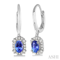 5x3 MM Oval Cut Tanzanite and 1/6 Ctw Round Cut Diamond Precious Earrings in 14K White Gold 5x3 MM Oval Cut Tanzanite and 1/6 Ctw Round Cut Diamond Precious Earrings in 14K White Gold