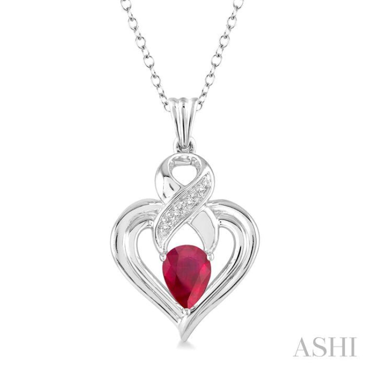 6x4 MM Pear Shape Ruby and 1/50 Ctw Single Cut Diamond Pendant in Sterling Silver with Chain 6x4 MM Pear Shape Ruby and 1/50 Ctw Single Cut Diamond Pendant in Sterling Silver with Chain