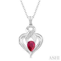 6x4 MM Pear Shape Ruby and 1/50 Ctw Single Cut Diamond Pendant in Sterling Silver with Chain 6x4 MM Pear Shape Ruby and 1/50 Ctw Single Cut Diamond Pendant in Sterling Silver with Chain