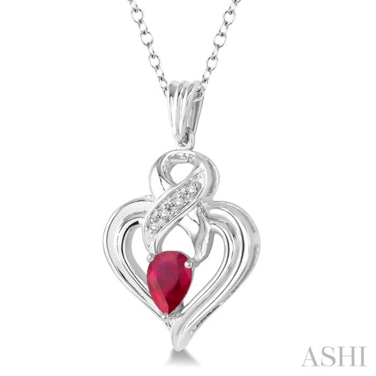 6x4 MM Pear Shape Ruby and 1/50 Ctw Single Cut Diamond Pendant in Sterling Silver with Chain 6x4 MM Pear Shape Ruby and 1/50 Ctw Single Cut Diamond Pendant in Sterling Silver with Chain