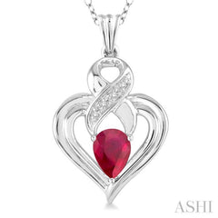 6x4 MM Pear Shape Ruby and 1/50 Ctw Single Cut Diamond Pendant in Sterling Silver with Chain 6x4 MM Pear Shape Ruby and 1/50 Ctw Single Cut Diamond Pendant in Sterling Silver with Chain