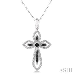 1/10 Ctw Round Cut White and Black Diamond Cross Pendant in Sterling Silver with Chain 1/10 Ctw Round Cut White and Black Diamond Cross Pendant in Sterling Silver with Chain