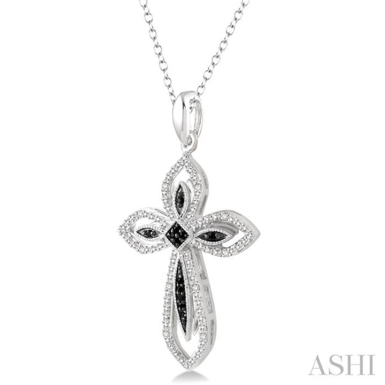 1/10 Ctw Round Cut White and Black Diamond Cross Pendant in Sterling Silver with Chain 1/10 Ctw Round Cut White and Black Diamond Cross Pendant in Sterling Silver with Chain