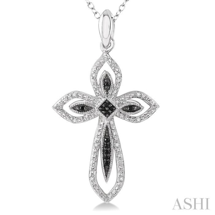1/10 Ctw Round Cut White and Black Diamond Cross Pendant in Sterling Silver with Chain 1/10 Ctw Round Cut White and Black Diamond Cross Pendant in Sterling Silver with Chain