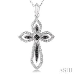 1/10 Ctw Round Cut White and Black Diamond Cross Pendant in Sterling Silver with Chain 1/10 Ctw Round Cut White and Black Diamond Cross Pendant in Sterling Silver with Chain