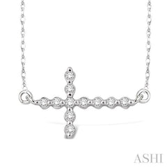 1/10 Ctw Round Cut Sideway Cross Pendant in 10K White Gold with Chain 1/10 Ctw Round Cut Sideway Cross Pendant in 10K White Gold with Chain