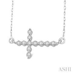 1/10 Ctw Round Cut Sideway Cross Pendant in 10K White Gold with Chain 1/10 Ctw Round Cut Sideway Cross Pendant in 10K White Gold with Chain