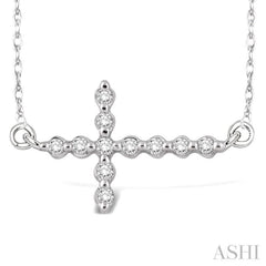 1/10 Ctw Round Cut Sideway Cross Pendant in 10K White Gold with Chain 1/10 Ctw Round Cut Sideway Cross Pendant in 10K White Gold with Chain