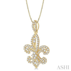 1 Ctw Round Cut Diamond Fleur De Lis Diamond Pendant in 14K Yellow Gold with Chain 1 Ctw Round Cut Diamond Fleur De Lis Diamond Pendant in 14K Yellow Gold with Chain