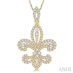 1 Ctw Round Cut Diamond Fleur De Lis Diamond Pendant in 14K Yellow Gold with Chain 1 Ctw Round Cut Diamond Fleur De Lis Diamond Pendant in 14K Yellow Gold with Chain