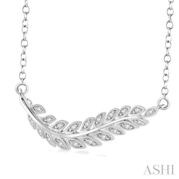 1/10 Ctw Round Cut Diamond Leaf Pendant in Sterling Silver with Chain 1/10 Ctw Round Cut Diamond Leaf Pendant in Sterling Silver with Chain