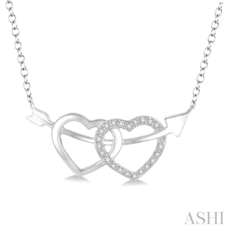 1/20 Ctw Round Cut Diamond Twin Heart Pendant in Sterling Silver with Chain 1/20 Ctw Round Cut Diamond Twin Heart Pendant in Sterling Silver with Chain