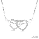 1/20 Ctw Round Cut Diamond Twin Heart Pendant in Sterling Silver with Chain