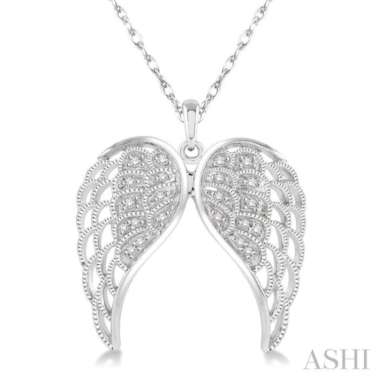 1/10 Ctw Round Cut Diamond Angel Wing Pendant in Sterling Silver with Chain 1/10 Ctw Round Cut Diamond Angel Wing Pendant in Sterling Silver with Chain
