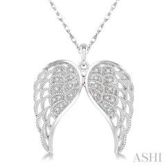 1/10 Ctw Round Cut Diamond Angel Wing Pendant in Sterling Silver with Chain 1/10 Ctw Round Cut Diamond Angel Wing Pendant in Sterling Silver with Chain