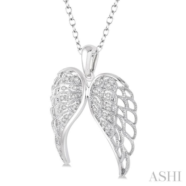 1/10 Ctw Round Cut Diamond Angel Wing Pendant in Sterling Silver with Chain 1/10 Ctw Round Cut Diamond Angel Wing Pendant in Sterling Silver with Chain