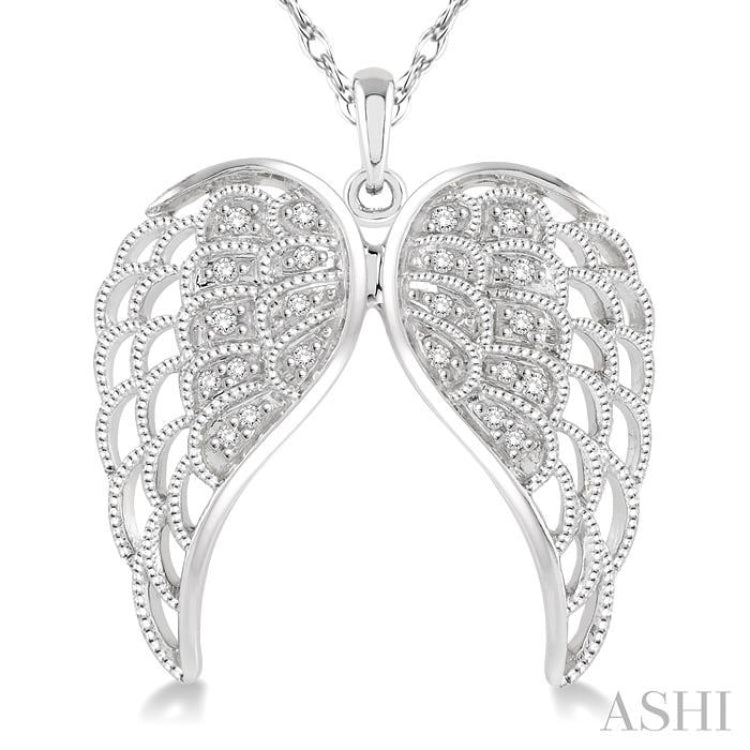 1/10 Ctw Round Cut Diamond Angel Wing Pendant in Sterling Silver with Chain 1/10 Ctw Round Cut Diamond Angel Wing Pendant in Sterling Silver with Chain