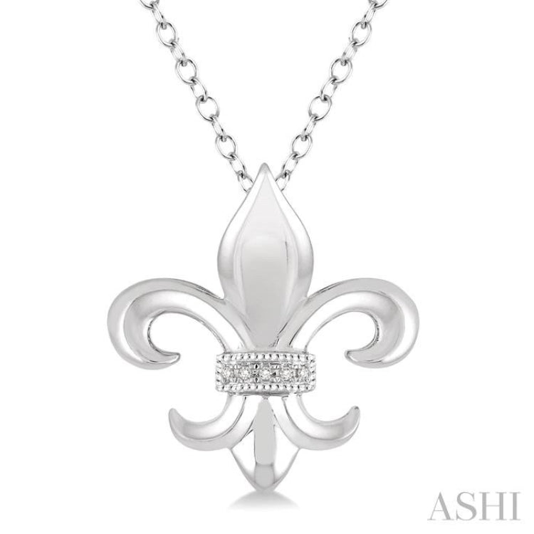 1/50 Ctw Round Cut Diamond Fleur De Lis Pendant in Sterling Silver with Chain 1/50 Ctw Round Cut Diamond Fleur De Lis Pendant in Sterling Silver with Chain