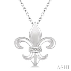 1/50 Ctw Round Cut Diamond Fleur De Lis Pendant in Sterling Silver with Chain 1/50 Ctw Round Cut Diamond Fleur De Lis Pendant in Sterling Silver with Chain