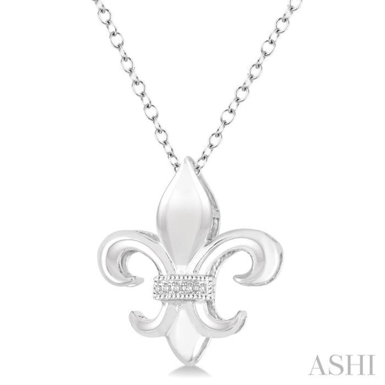 1/50 Ctw Round Cut Diamond Fleur De Lis Pendant in Sterling Silver with Chain 1/50 Ctw Round Cut Diamond Fleur De Lis Pendant in Sterling Silver with Chain