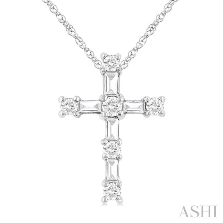1/20 Ctw Round Cut Diamond Cross Pendant in 10K White Gold with Chain 1/20 Ctw Round Cut Diamond Cross Pendant in 10K White Gold with Chain