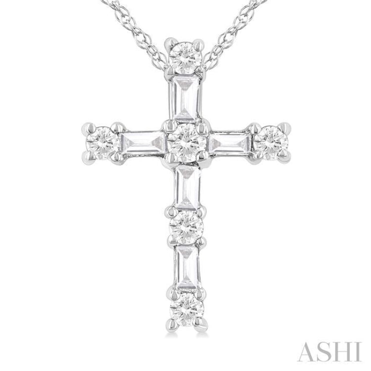 1/20 Ctw Round Cut Diamond Cross Pendant in 10K White Gold with Chain 1/20 Ctw Round Cut Diamond Cross Pendant in 10K White Gold with Chain