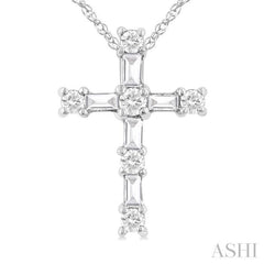 1/20 Ctw Round Cut Diamond Cross Pendant in 10K White Gold with Chain 1/20 Ctw Round Cut Diamond Cross Pendant in 10K White Gold with Chain