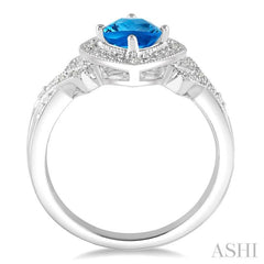 5x5 MM Cushion Shape Blue Topaz and 1/50 Ctw Round Cut Diamond Sterling Silver Ring 5x5 MM Cushion Shape Blue Topaz and 1/50 Ctw Round Cut Diamond Sterling Silver Ring