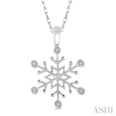 1/50 Ctw Snowflake Motif Round Cut Diamond Pendant With Link Chain in 10K White Gold 1/50 Ctw Snowflake Motif Round Cut Diamond Pendant With Link Chain in 10K White Gold