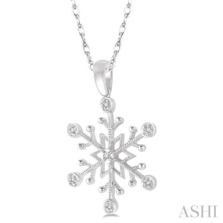 1/50 Ctw Snowflake Motif Round Cut Diamond Pendant With Link Chain in 10K White Gold 1/50 Ctw Snowflake Motif Round Cut Diamond Pendant With Link Chain in 10K White Gold