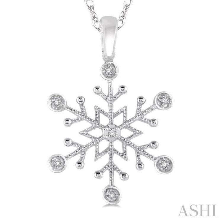 1/50 Ctw Snowflake Motif Round Cut Diamond Pendant With Link Chain in 10K White Gold 1/50 Ctw Snowflake Motif Round Cut Diamond Pendant With Link Chain in 10K White Gold