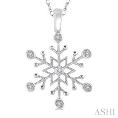 1/50 Ctw Snowflake Motif Round Cut Diamond Pendant With Link Chain in 10K White Gold 1/50 Ctw Snowflake Motif Round Cut Diamond Pendant With Link Chain in 10K White Gold