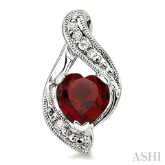 6x6 MM Heart Shape Garnet and 1/20 ctw Single Cut Diamond Earrings in Sterling Silver 6x6 MM Heart Shape Garnet and 1/20 ctw Single Cut Diamond Earrings in Sterling Silver