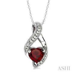 7x7 MM Heart Shape Garnet and 1/20 Ctw Single Cut Diamond Pendant in Sterling Silver with Chain 7x7 MM Heart Shape Garnet and 1/20 Ctw Single Cut Diamond Pendant in Sterling Silver with Chain