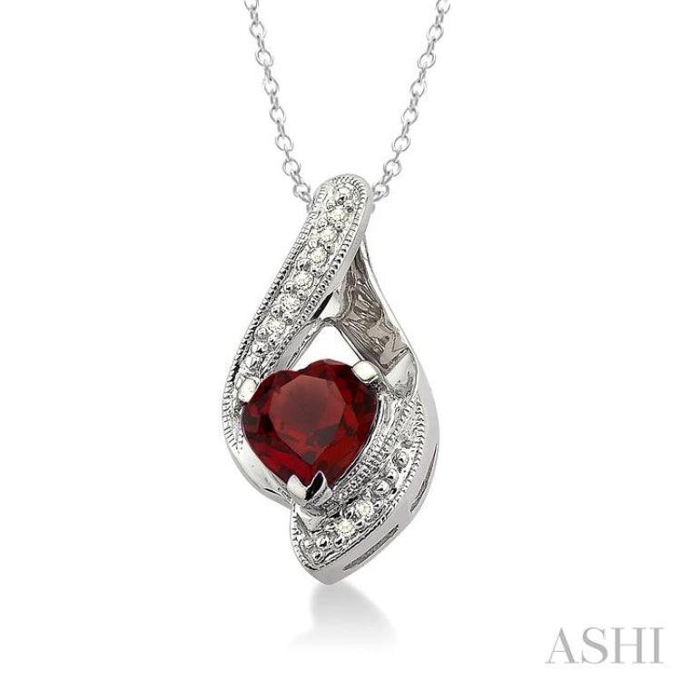 7x7 MM Heart Shape Garnet and 1/20 Ctw Single Cut Diamond Pendant in Sterling Silver with Chain 7x7 MM Heart Shape Garnet and 1/20 Ctw Single Cut Diamond Pendant in Sterling Silver with Chain