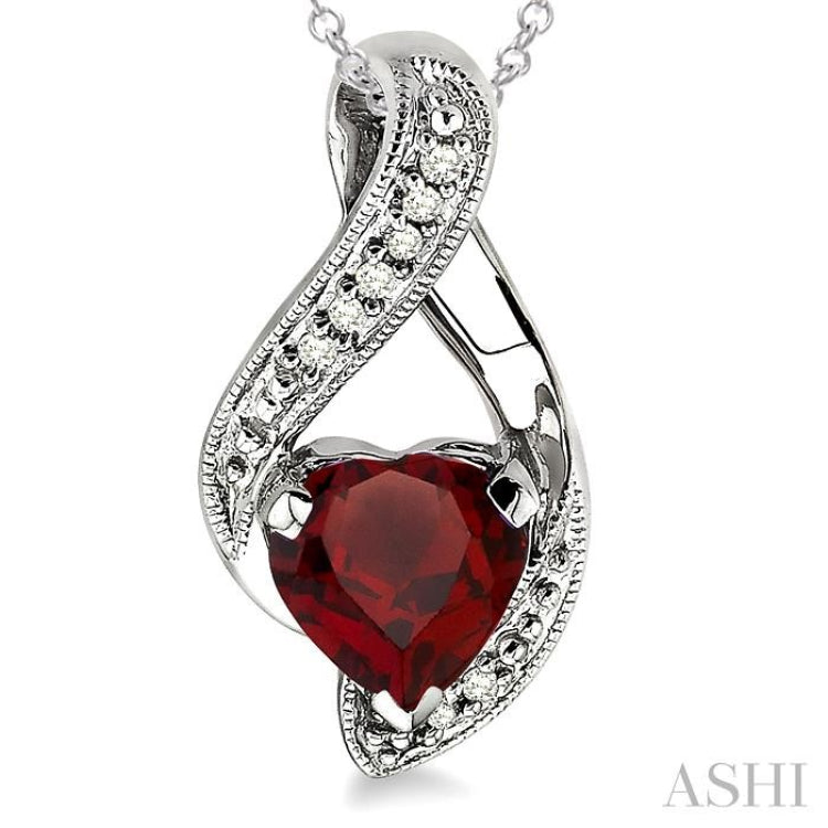 7x7 MM Heart Shape Garnet and 1/20 Ctw Single Cut Diamond Pendant in Sterling Silver with Chain 7x7 MM Heart Shape Garnet and 1/20 Ctw Single Cut Diamond Pendant in Sterling Silver with Chain