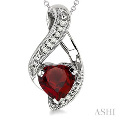 7x7 MM Heart Shape Garnet and 1/20 Ctw Single Cut Diamond Pendant in Sterling Silver with Chain 7x7 MM Heart Shape Garnet and 1/20 Ctw Single Cut Diamond Pendant in Sterling Silver with Chain