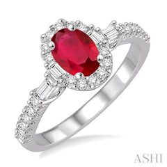6x4 MM Oval Shape Ruby and 3/8 Ctw Diamond Precious Ring in 14K White Gold 6x4 MM Oval Shape Ruby and 3/8 Ctw Diamond Precious Ring in 14K White Gold