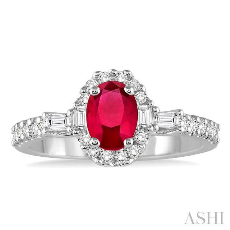 6x4 MM Oval Shape Ruby and 3/8 Ctw Diamond Precious Ring in 14K White Gold 6x4 MM Oval Shape Ruby and 3/8 Ctw Diamond Precious Ring in 14K White Gold