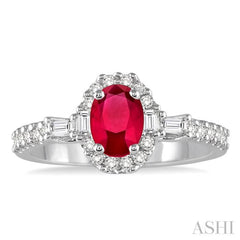 6x4 MM Oval Shape Ruby and 3/8 Ctw Diamond Precious Ring in 14K White Gold 6x4 MM Oval Shape Ruby and 3/8 Ctw Diamond Precious Ring in 14K White Gold